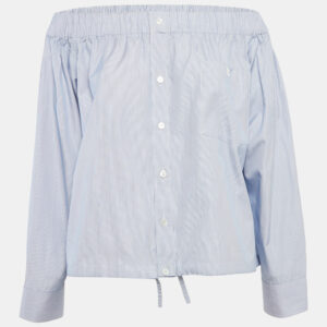 celine blue striped cotton off-shoulder blouse s