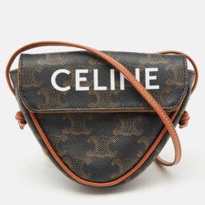 Celine Dark Brown Coated Canvas and Leather Triomphe Triangle Crossbody Bag