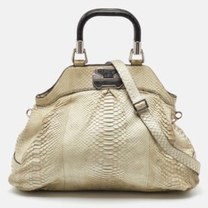 Celine Cream Python Frame Satchel