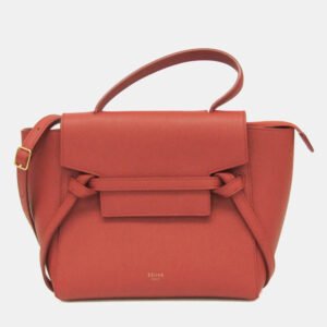 Celine Red Brown Leather Belt Bag Nano Handbag