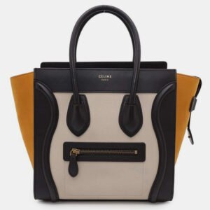 Celine Black/White/Yellow Luggage Shopper Leather Suede Bag