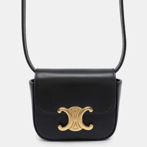Celine Black Shiny Calf Leather Triomphe Mini Claude Shoulder Bag