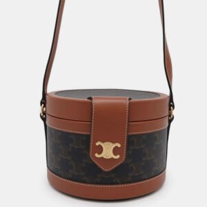 Celine Brown Leather Triomphe Tambour Vanity Shoulder Bag