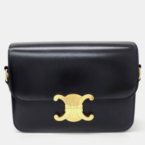 Celine Black Leather Triumph Tin Shoulder Bag