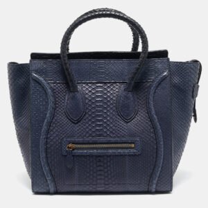 Celine Navy Blue Python Mini Luggage Tote
