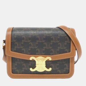 Celine Brown Coated Canvas Teen Triomphe Shoulder Bag