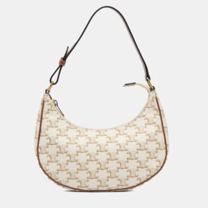 Celine Beige Triomphe Coated Canvas Ava Shoulder Bag
