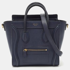 Celine Navy Blue Leather Nano Luggage Tote