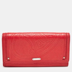 Celine Red Logo Embossed Leather Continental Flap Wallet