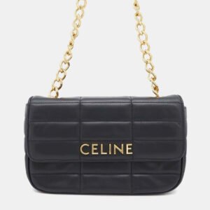 Celine Black Leather Mono Chrome Chain Shoulder Bag