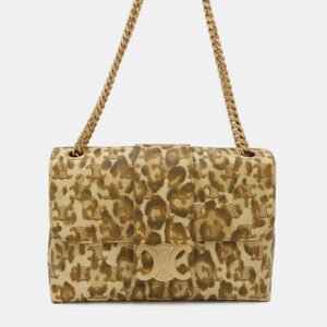 Celine Brown Leather Leopard Chain Shoulder Bag