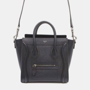 Celine Black Drummed Calf Leather Nano Luggage Tote Bag