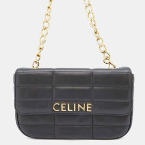Celine Black Goatskin Leather Chain Matelasse Monochrome Shoulder Bag