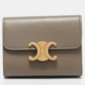 Celine Taupe Leather Triomphe Card Case