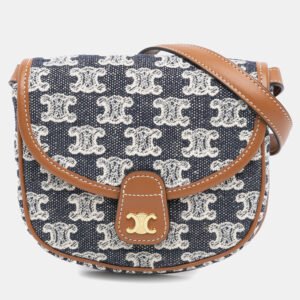 Celine Brown/Navy Blue Mini Triomphe Embroidered Canvas Besace Crossbody