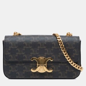 luxury-women-celine-used-handbags-p1151040-003 Celine Brown Triomphe Coated Canvas Claude Chain Shoulder Bag