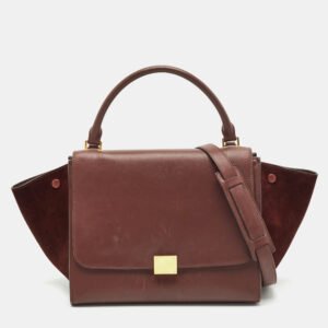 Celine Burgundy Leather and Suede Medium Trapeze Top Handle Bag