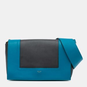 Celine Black Blue Leather Frame Shoulder Bag