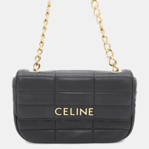 luxury-women-celine-used-handbags-p1157673-011 Celine Black Leather Mono Chrome Chain Shoulder Bag