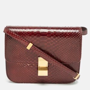 Celine Burgundy Python Medium Classic Box Shoulder Bag