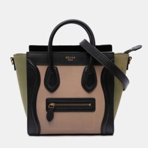 Celine Brown Tricolor Grained Calfskin And Nubuck Nano Luggage Tote