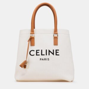 Celine Beige Small Canvas Logo Print Horizontal Cabas Tote