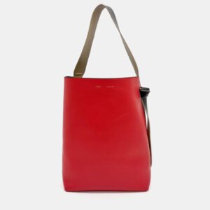 Celine Red Leather Twist Cabas Bag