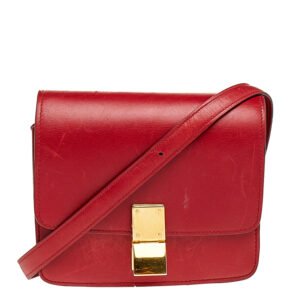 Celine Red Leather Small Classic Box Flap Bag