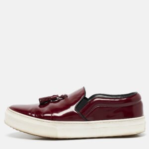 Celine Burgundy Leather Tassel Slip On Sneakers Size 38