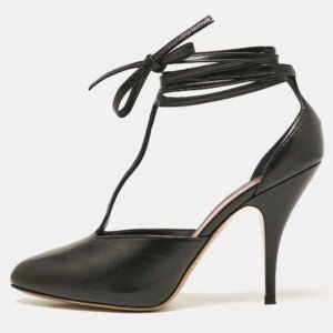 Celine Black Leather Ankle Wrap Pumps Size 37.5