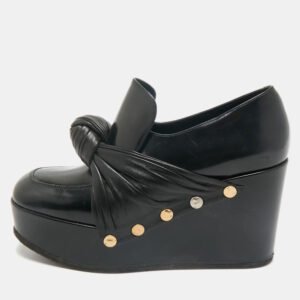 Celine Black Leather Phoebe Phile Bow Wedge Platform Loafers Size 35