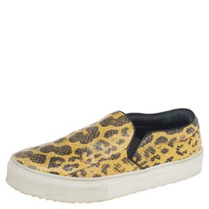 Celine Yellow/Black Snakeskin Leather Slip On Sneakers Size 37