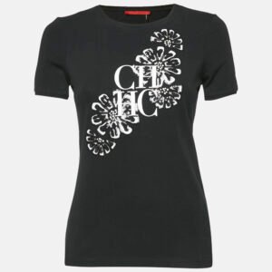 CH Carolina Herrera Black Floral Embellished and Logo Embroidery Cotton T-Shirt XS