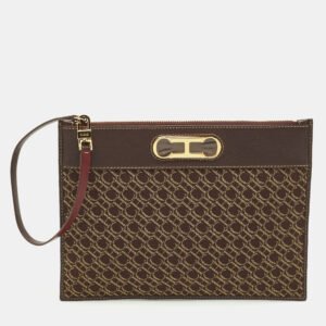 CH Carolina Herrera Brown Monogram Canvas and Leather Zip Pouch