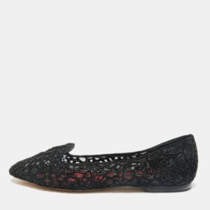 CH Carolina Herrera Black Lace Logo Ballet Flats Size 38