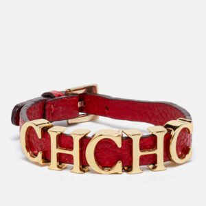 CH Carolina Herrera Red Leather Logo Wrap Bracelet