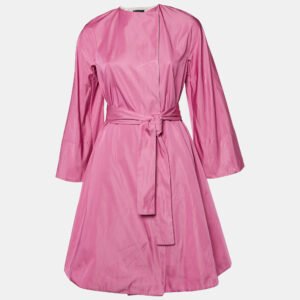 CH Carolina Herrera Pink Crepe Belted Open Front Long Jacket XS