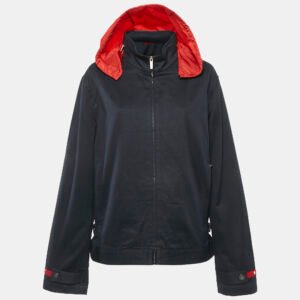 CH Carolina Herrera Black/Red Cotton Hooded Zip Up Jacket L