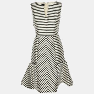 CH Carolina Herrera Cream/Black Striped Cotton Blend Sleeveless Midi Dress M