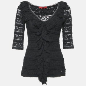 CH Carolina Herrera Black Lace Ruffled Top S