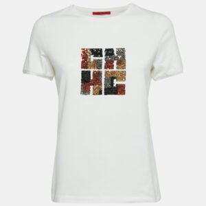 CH Carolina Herrera White Sequin Embroidered Jersey T-Shirt S