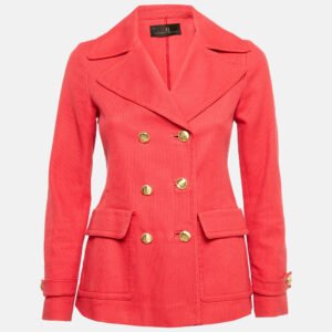 CH Carolina Herrera Red Textured Cotton Double Breasted Coat XS