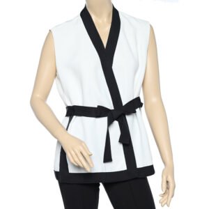 CH Carolina Herrera White Contrast Trim belted Sleeveless Shrug M