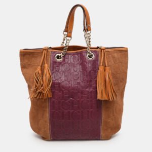 CH Carolina Herrera Tri Color Leather and Suede Tassel Tote