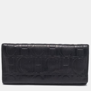 CH Carolina Herrera Black Embossed Leather Continental Wallet