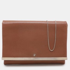 CH Carolina Herrera Brown Leather Chain Clutch