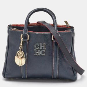 CH Carolina Herrera Navy Blue Leather Matteo Tote