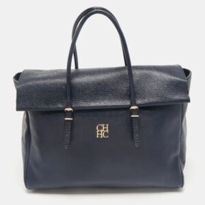 CH Carolina Herrera Blue Leather Tempo Collection Adagio Tote