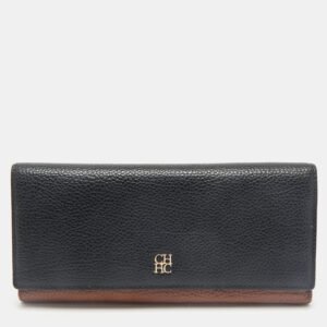 CH Carolina Herrera Black/Brown Leather Long Trifold Wallet