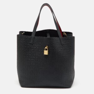 CH Carolina Herrera Black Monogram Leather Matryoshka Padlock Tote